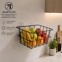 21x21 cm Yap kanl  Duvar Sepeti - Delmesiz Metal Mutfak, Banyo ve  al ma Odas  Organizer Tel Sepet Siyah