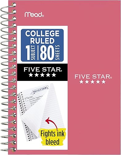 Miniatura 11 de Five Star - Cuaderno de espiral, 1 materia, papel con líneas universitarias, tamaño personal, 4-3/8" x 7", 80 hojas, combate el sangrado de tinta,
