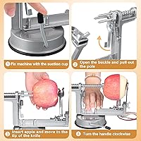 Vista 5 de Cortador de manzana con cuchillas de acero inoxidable y potente base de succión para manzanas, peras, papas (gris)
