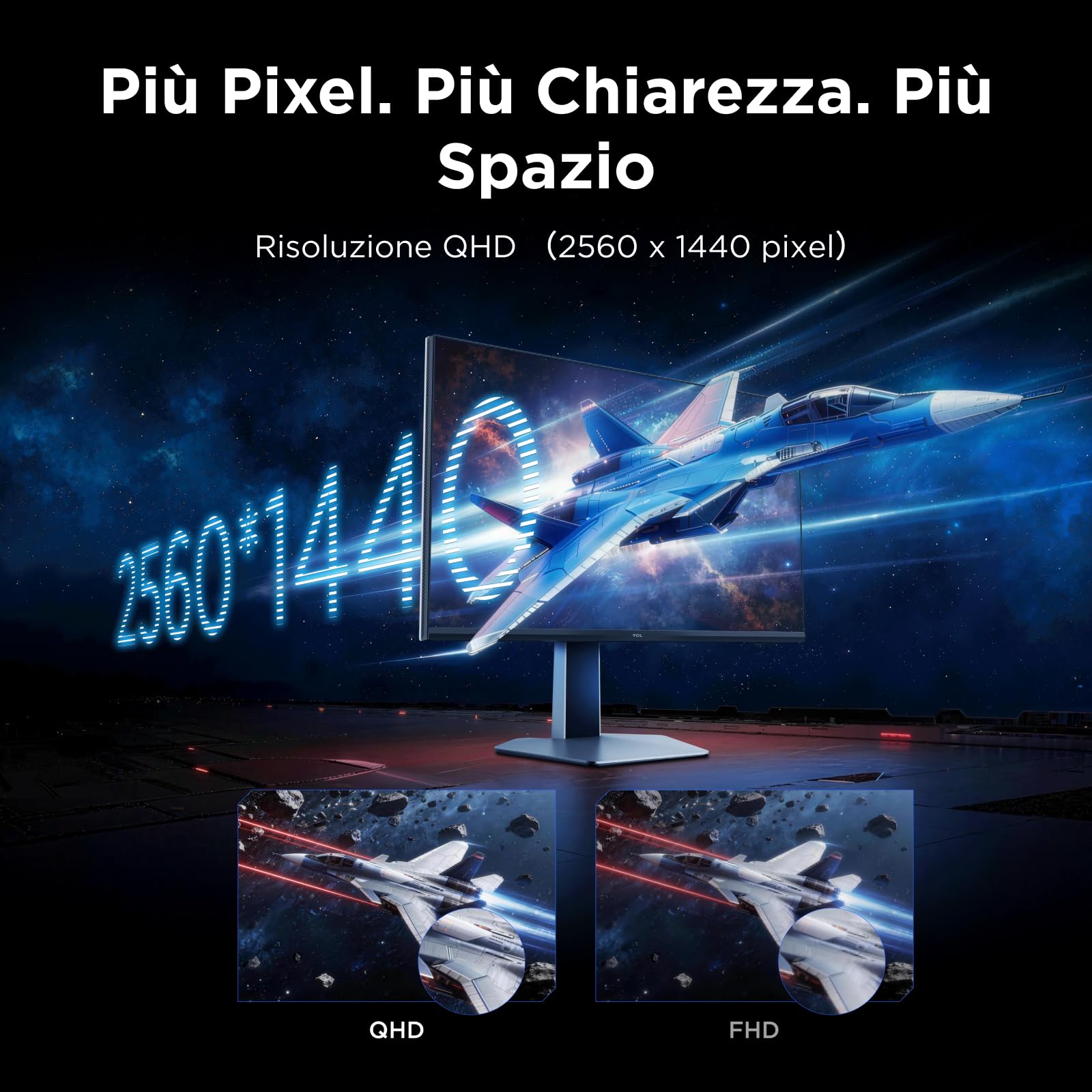 TCL 27G64 Gaming Monitor LED QD Mini da 27 polliciitem namerisoluzione QHD,180 Hz,parnello Fast HVA,HDR 600 nit, tempo dirisposta GTG di 1ms, compatibilità AMD Freesymc, G-Sync