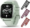 Wearable4U Garmin Venu Sq 2 GPS Smartwatch, All-Day Health Monitoring, Long-Lasting Battery Life, AMOLED Display, Cool MintMetallic Mint 3 Straps Bundle BlackBerryRed