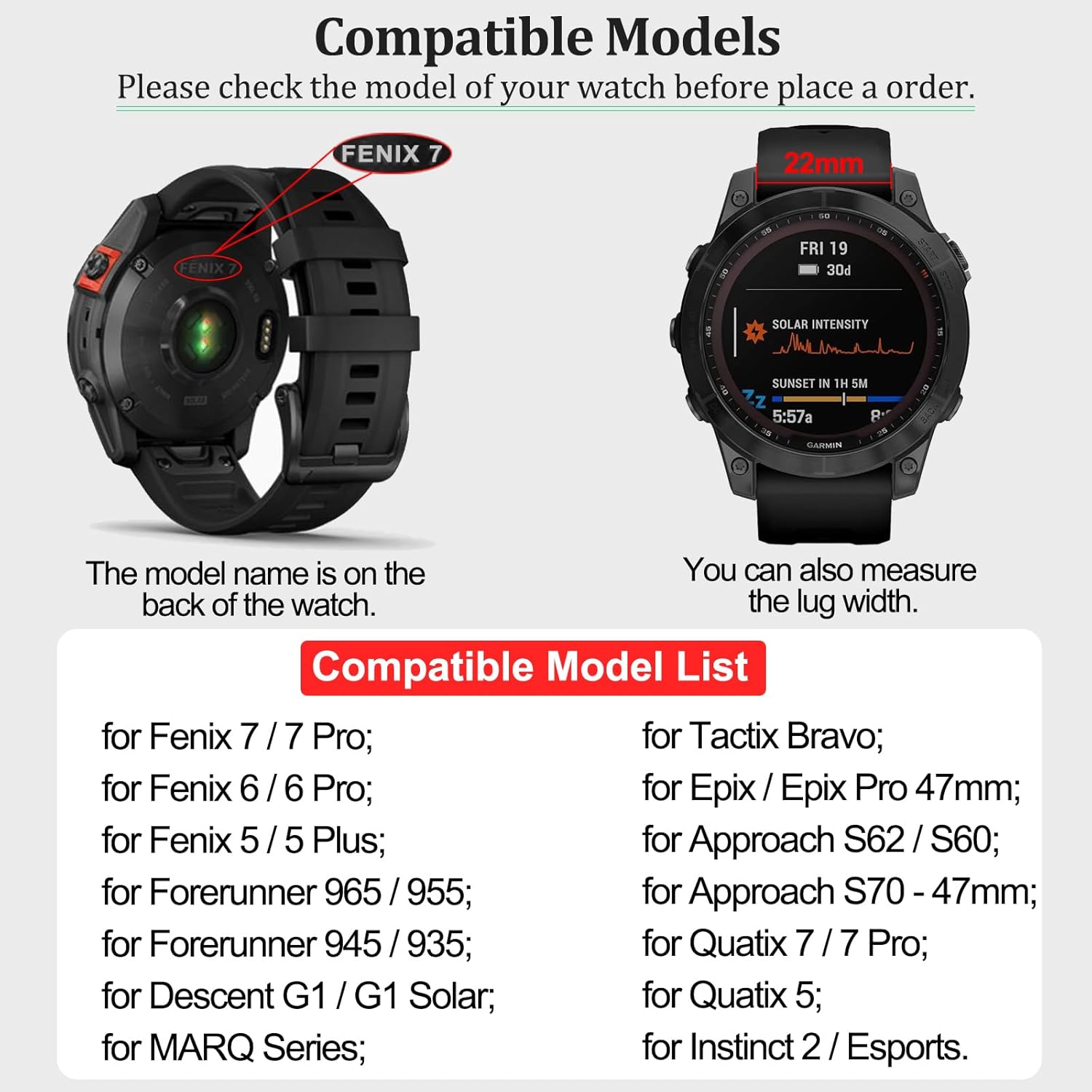 VINIUSIKI 22mm Fenix 7 6 5 Watch Band Repleacement Compatible with GARMIN Fenix 7 Pro/6 Pro/5 Plus/Forerunner 965/955/945/935/745/Approach S62/Epix Pro 2 47mm Band