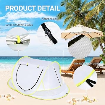 Mengersi Baby Beach Tent,Large Pop Up Beach Shade Sun Shelter for Infants,Pop Up Mosquito Net Travel Tent Or Indoor for Kids,UPF 50+ UV (Gray)