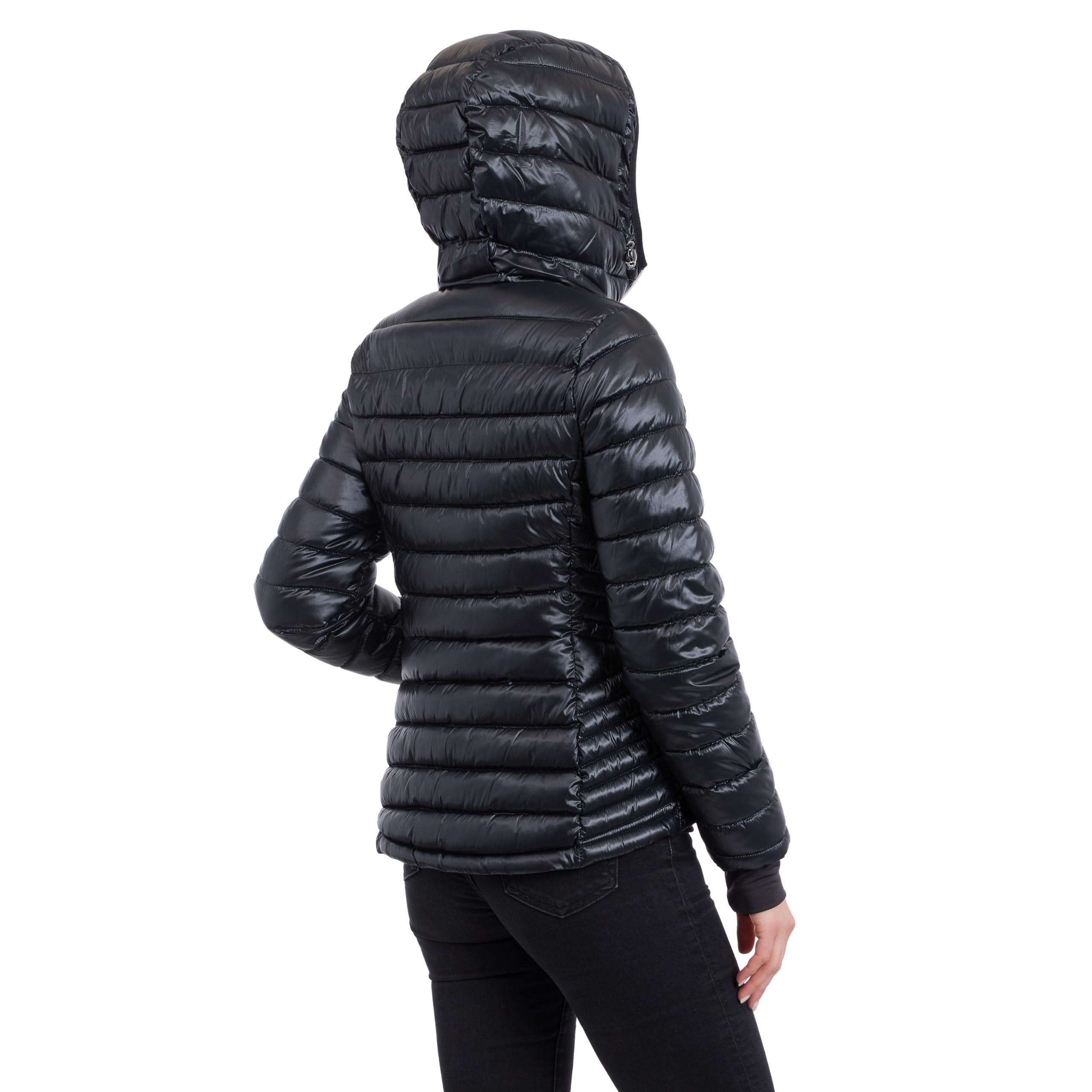 Tommy Hilfiger Leichte verstaubare Pufferjacke für Damen mit Kapuze und Tasche