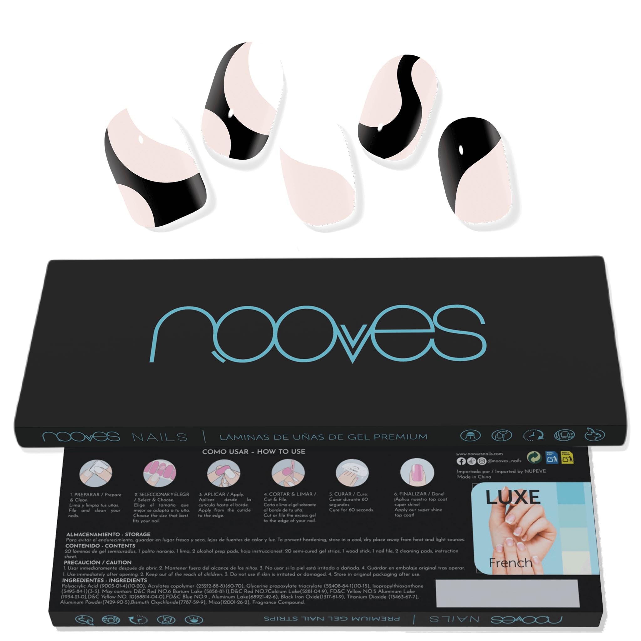 NOOVES Strisce per Unghie in Gel Semipolimerizzato | White Cow - Art Design | Strisce per unghie in gel semi-durato| Adesivi per unghie semi-permanenti in gel| Gel Nail stickers| Unghie in