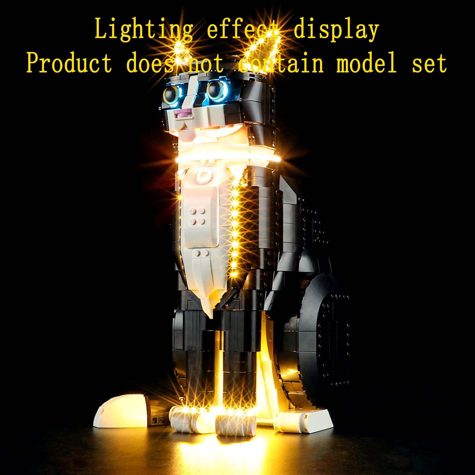 GEAMENT Set di Luci LED Compatibile Con LEGO Gatto Tuxedo - Kit Di Illuminazione per Ideas 21349 Tuxedo Cat (Modello di mattoncini non incluso)