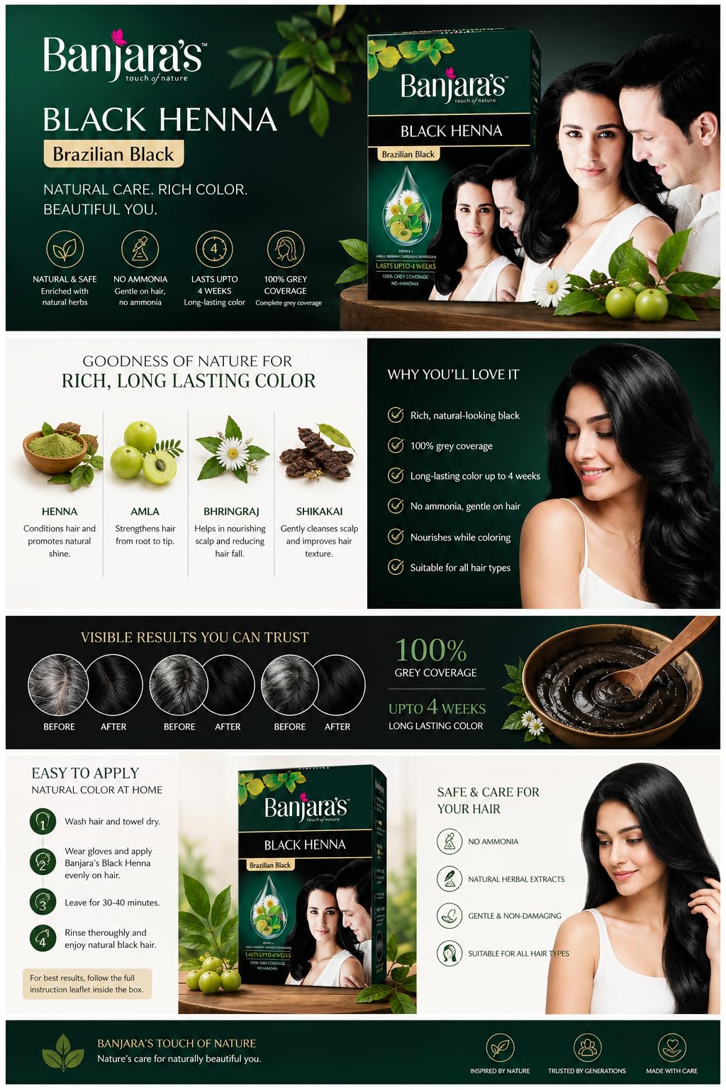 Black Henna Brazilian Black Hair Colour 2 pic | 100% Grey Coverage, No Ammonia, Lasts up to 4 Weeks, Natural Herbal Extracts, All Hair Types-image-20