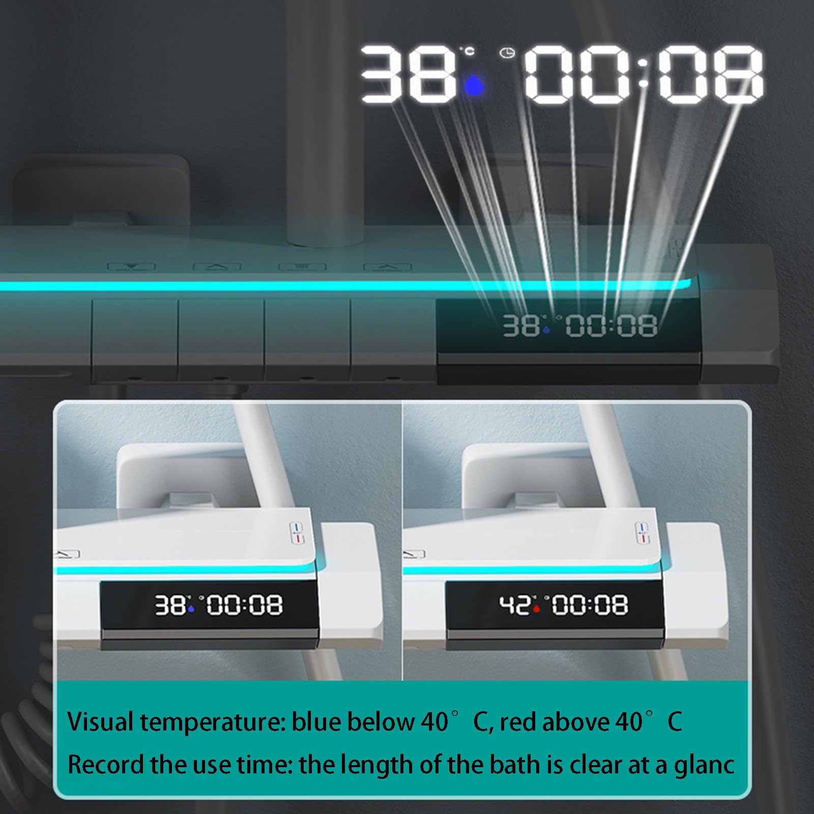Set Doccia con Rubinetto termostatico con Display Digitale, 4 funzioni, con soffione da 12", doccetta, doccetta per Bidet, beccuccio per Vasca