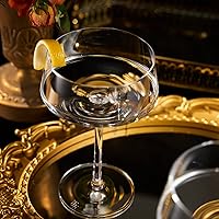 Vista 5 de The Wine Savant Juego de 2 vasos de Martini & Champagne Coupé con cuchara plateada 10 onzas Lujo de cristal, soplado a mano premium Cóctel