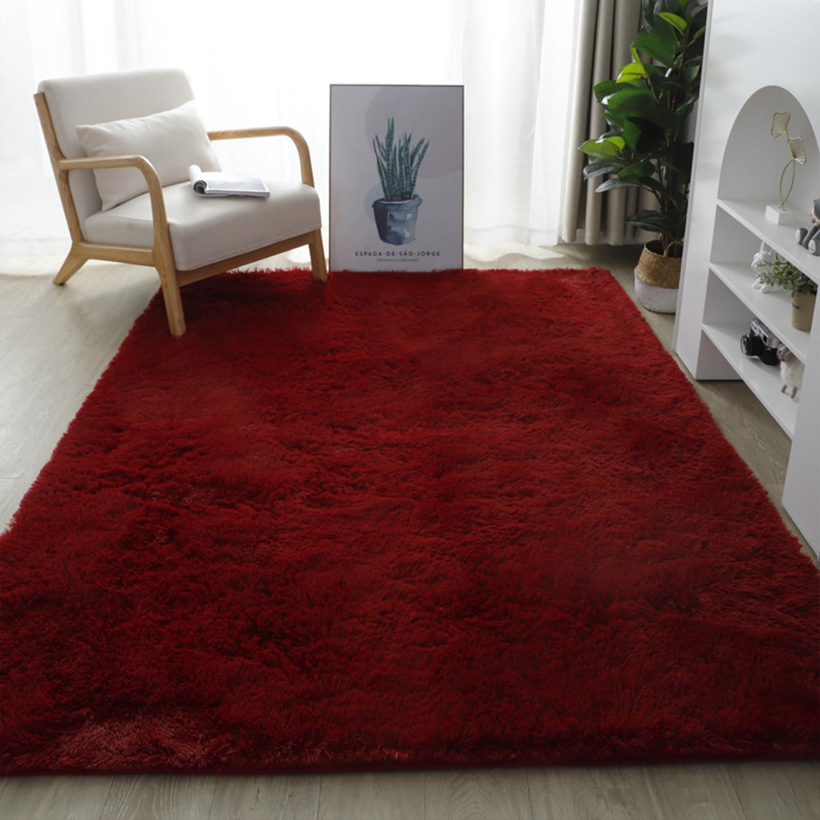 YUANWAN Alfombra Decorativa 200 x 150 cm Lavable y Antideslizante Alfombra Salón Antideslizante Alfombra de Pelo Alto para Interiores Estar Habitación, Vino Tinto