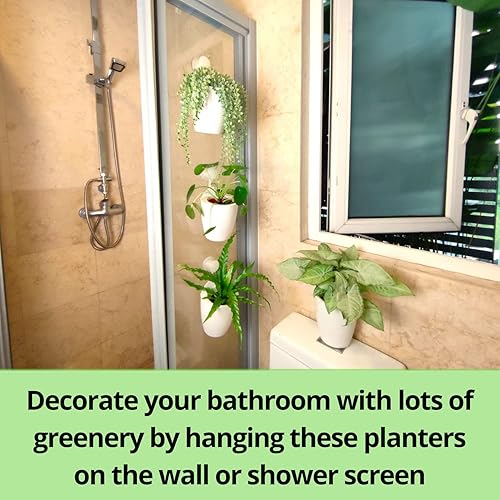 Miniatura 5 de LalaGreen - Paquete de maceta de 5 pulgadas + 4 soportes de madera para plantas, maceta de riego automático blanca, macetas colgantes de pared para