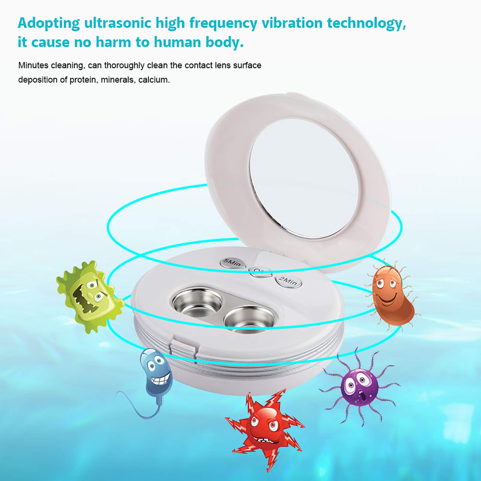 Pilipane Detergente Automatico per Lenti a Contatto Ad Ultrasuoni con USB,Detergente per Lenti a Contatto, Custodia per La Pulizia delle Proteine dell'occhio(Bianco)