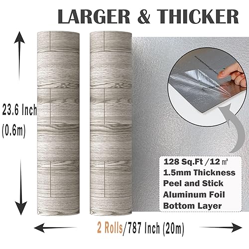 Miniatura 85 de Oxdigi Rollo de azulejos de vinilo grueso autoadhesivo, suelo de tablones de madera, impermeables, resistentes, fáciles de instalar, marrón, 23 x