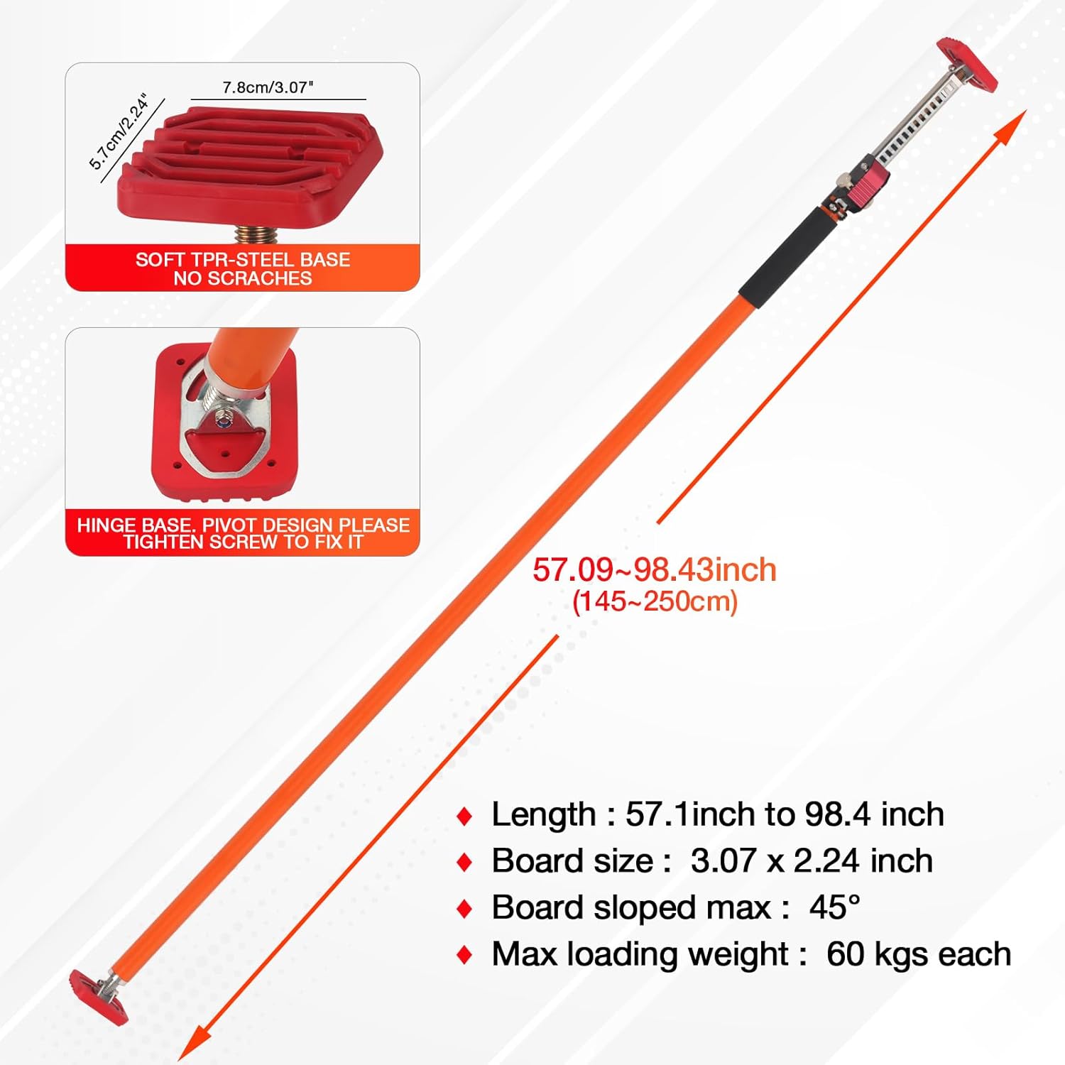 MOETER Adjustable Support Pole, 2 Pack Cabinet Jack Support Pole 57–98 Inch, Quick-Adjust Telescopic Support System with Non-Slip Pads for Cabinet Lift, Drywall, Home Renovation