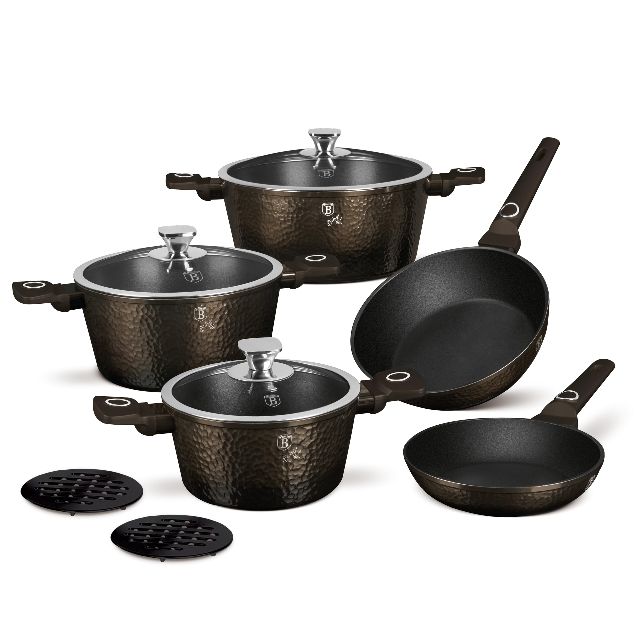 Berlinger Haus Titanbeschichtetes Kochgeschirr Set 10-teilig - Primal Gloss Kollektion, antihaftbeschichtet, langlebig, leicht zu reinigen, für alle Kochfelder geeignet