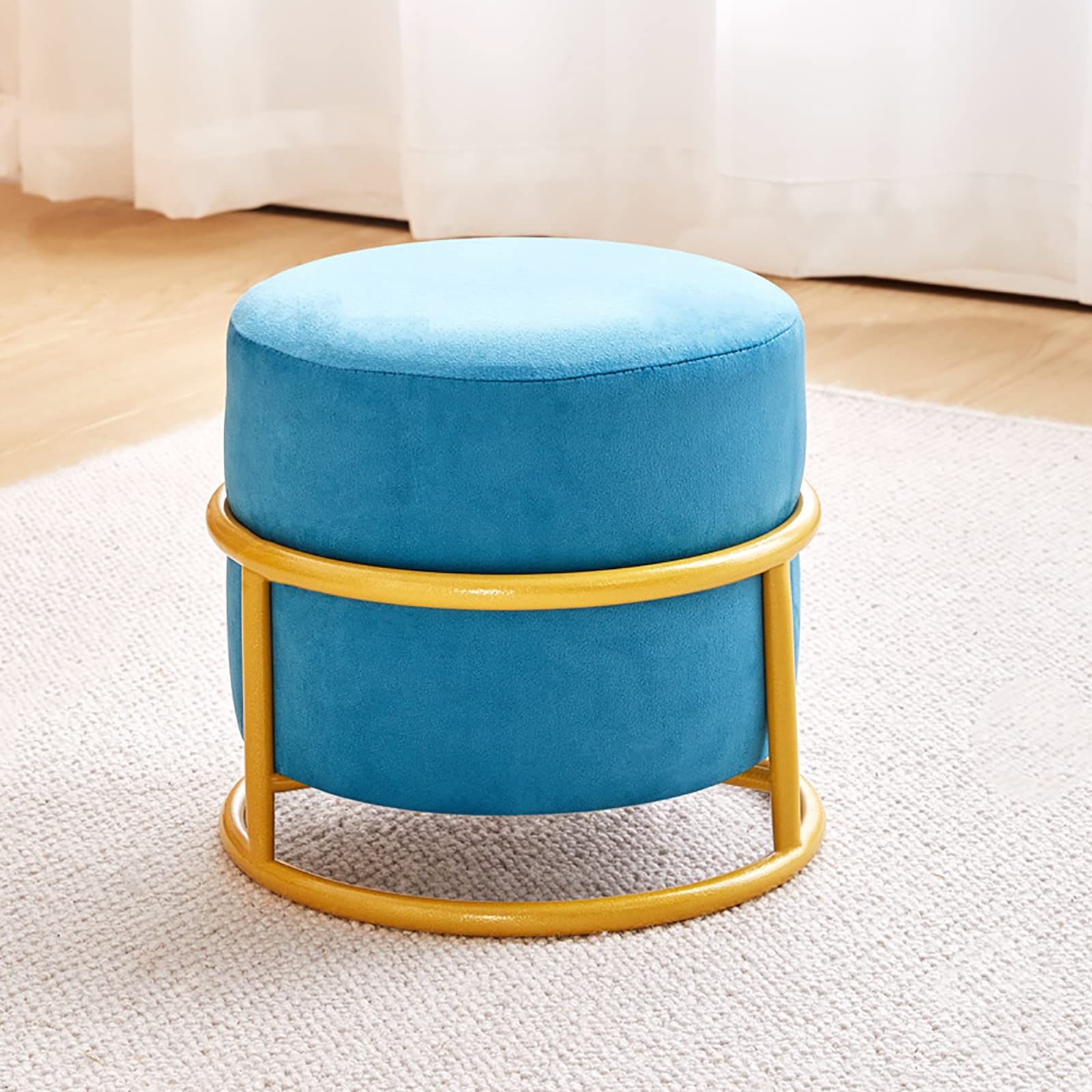 Tabouret ottoman repose-pieds rembourré cube bleu pour petite pièce