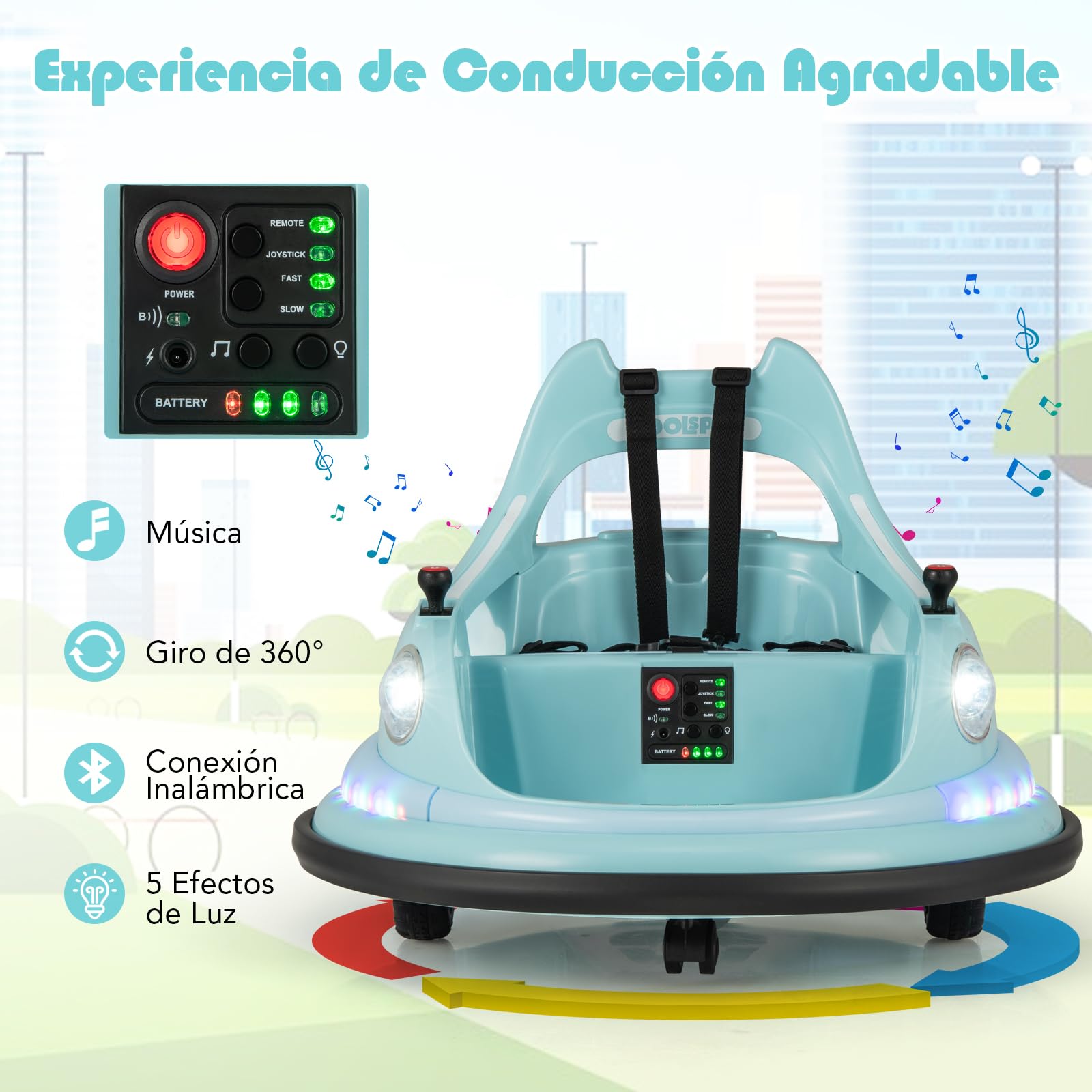 COSTWAY Auto de Choque para Niños, Coche Eléctrico para Niños 12V con Mando a Distancia, Giro de 360°, Conexión Inalámbrica, 5 Efectos de Luz y Música, Coche de Choque Infantil para 3+ Años (Azul)