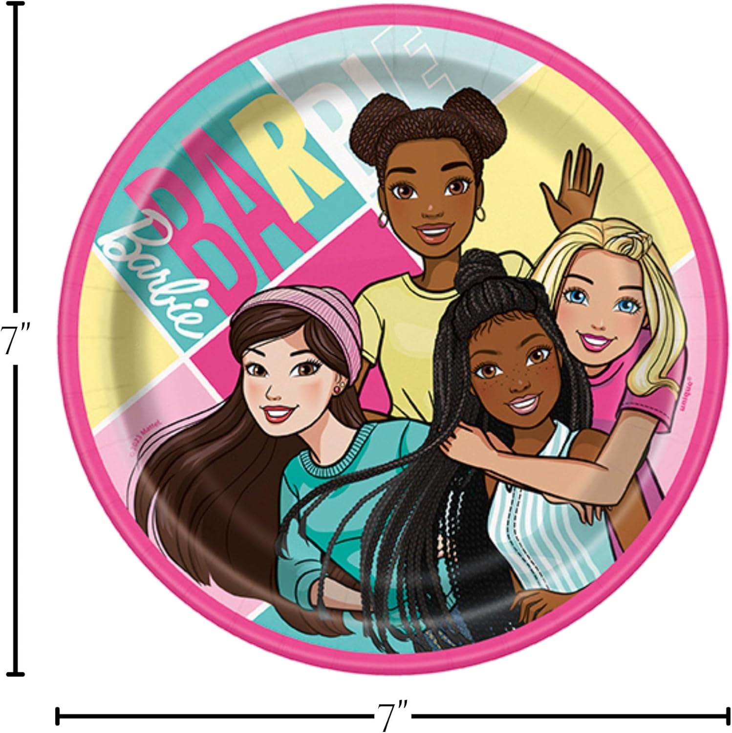 Barbie and Friends Pink Birthday Party Paper Dessert Plates, Napkins, Cups, Table Cover, and Happy Birthday Banner Decoration (16 Plates & Napkins)