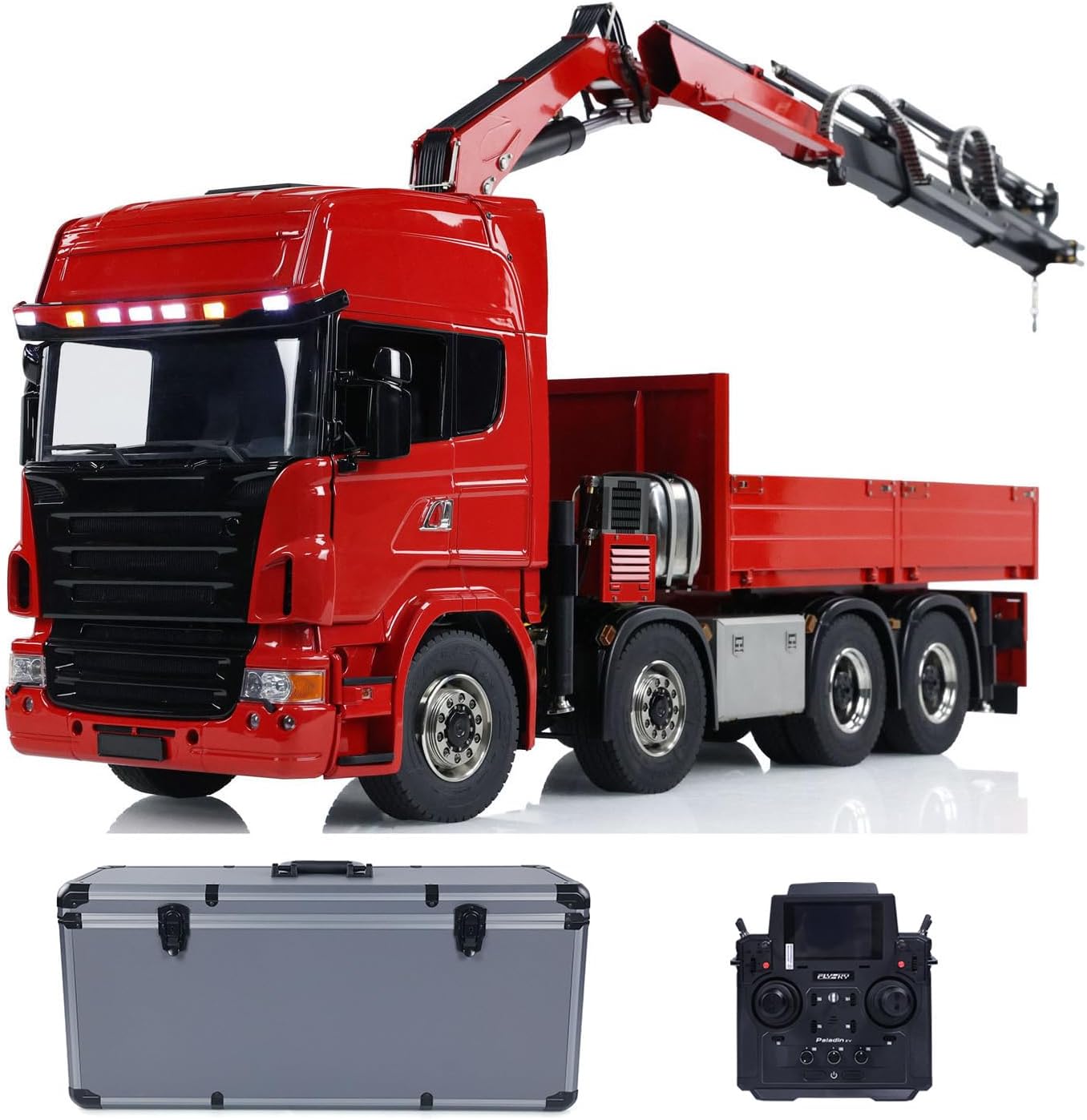 1/14 8X8 Hydraulic RC Crane Tractor Truck Electric Car Quick Attached Bucket 3-Speed Transmission Differential Lock Axles Light Sound System Hobby Grade Model