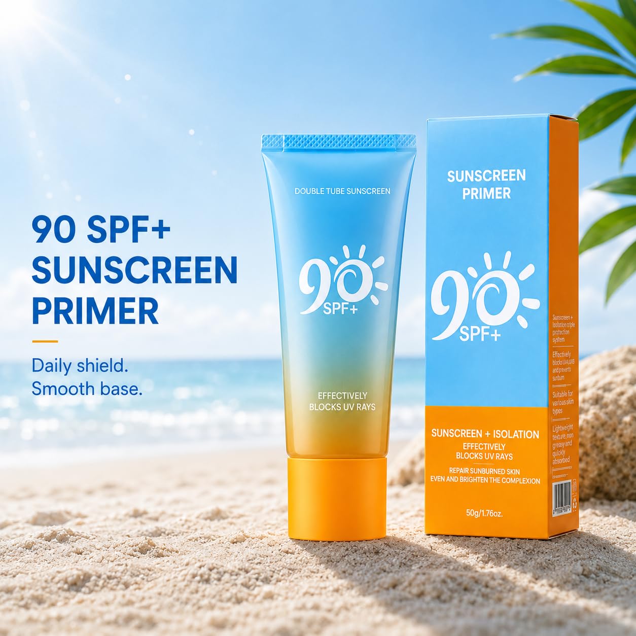 Double Tube Multi Effect Isolation and Sunscreen Lotion For Body & Face, Antioxidants Broad Spectrum Sunscreen SPF 90+, Natural Sunblock for Outdoor UVA/UVB Protection