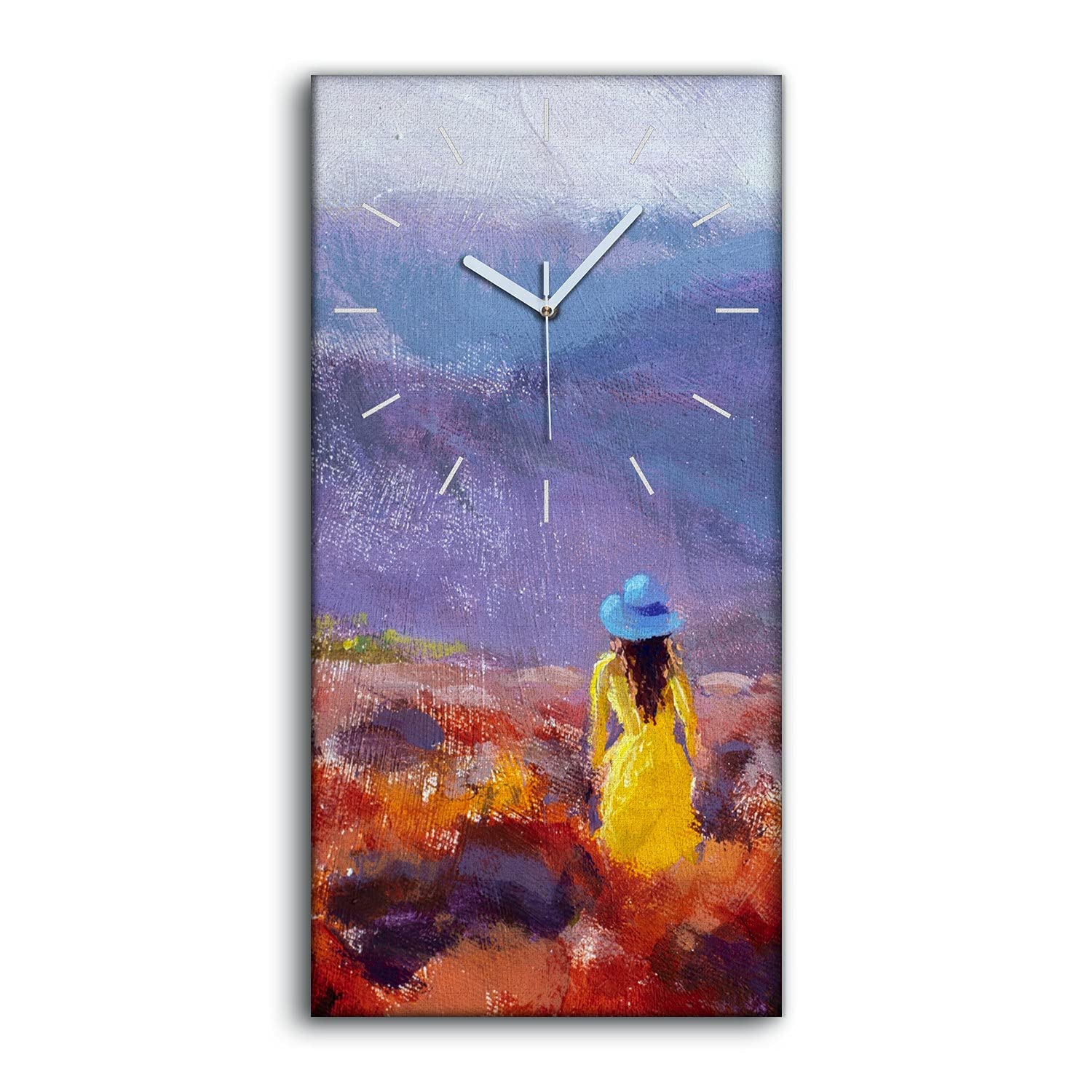Horloge sur Toile Paysage de Montagne 30x60cm avec Aiguilles Blanches