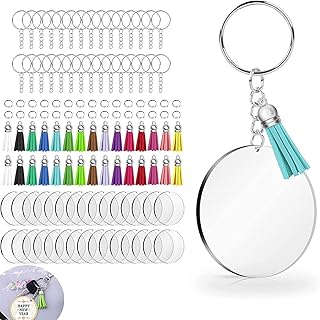 JAZZEEL 120PCS Acrylic Keychain Making Kit, Includes Circle Discs, Rings, Jump Rings & Craft Tassels, Complete Set for DIY Crafts, Vinyl Projects, Personalized Gifts and Key Fobs