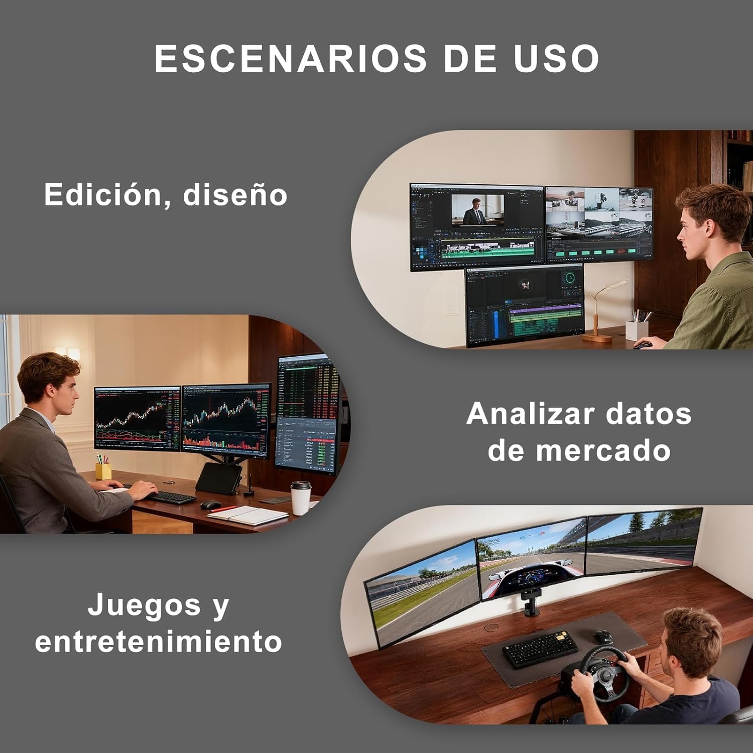 WALI Soporte para Tres Monitor para Pantalla para Pantallas de hasta 32 Pulgadas, Soporte de Monitor con Inclinación, Giro y Rotación, VESA 75 x 75/100 x 100 mm (GSDM003), Negro