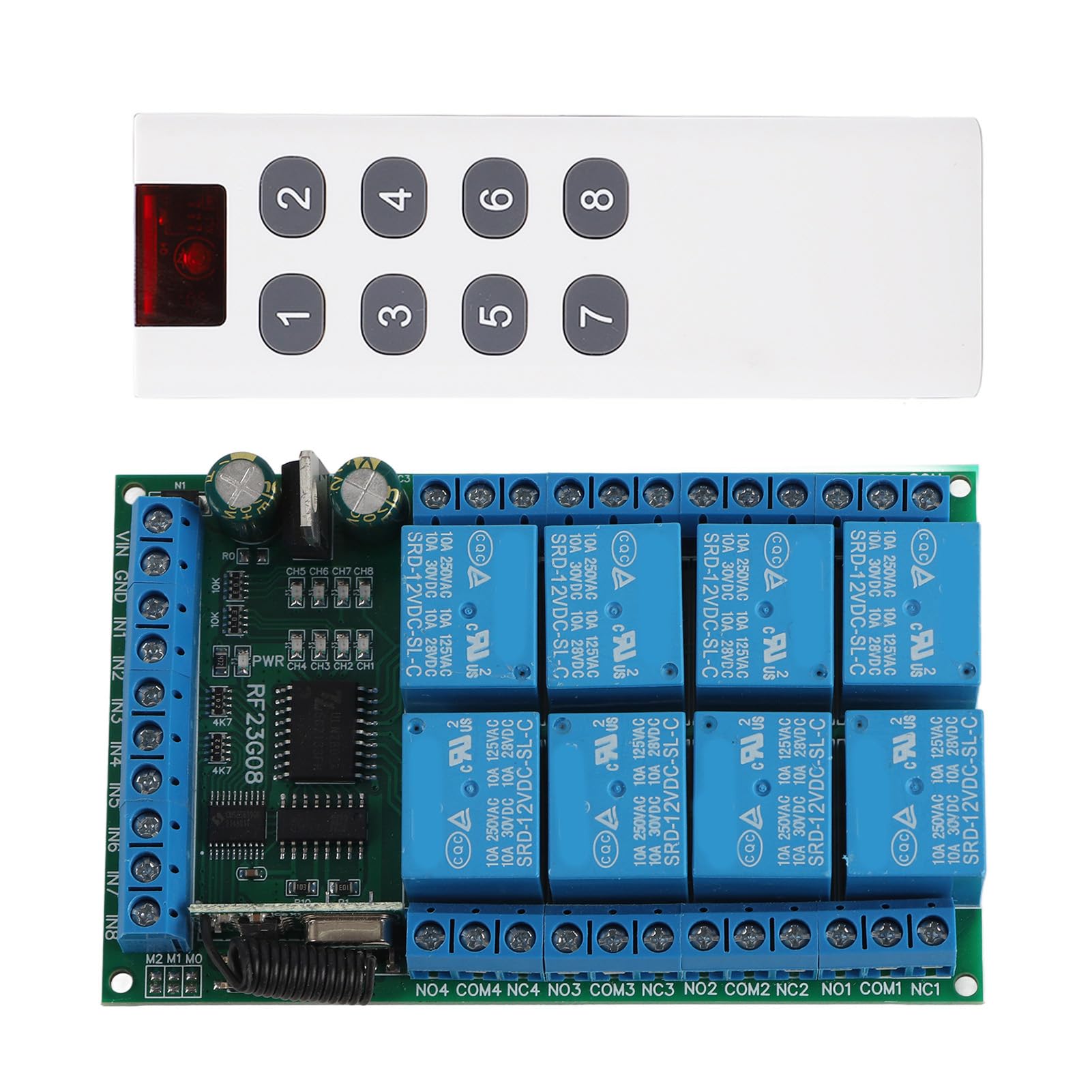 Télécommande à 8 Canaux, 8 Canaux 433,92 MHz, Encodage Fixe Multifonctionnel, Module de Télécommande de 100 Mètres, Commutateurs de Sortie (12V)