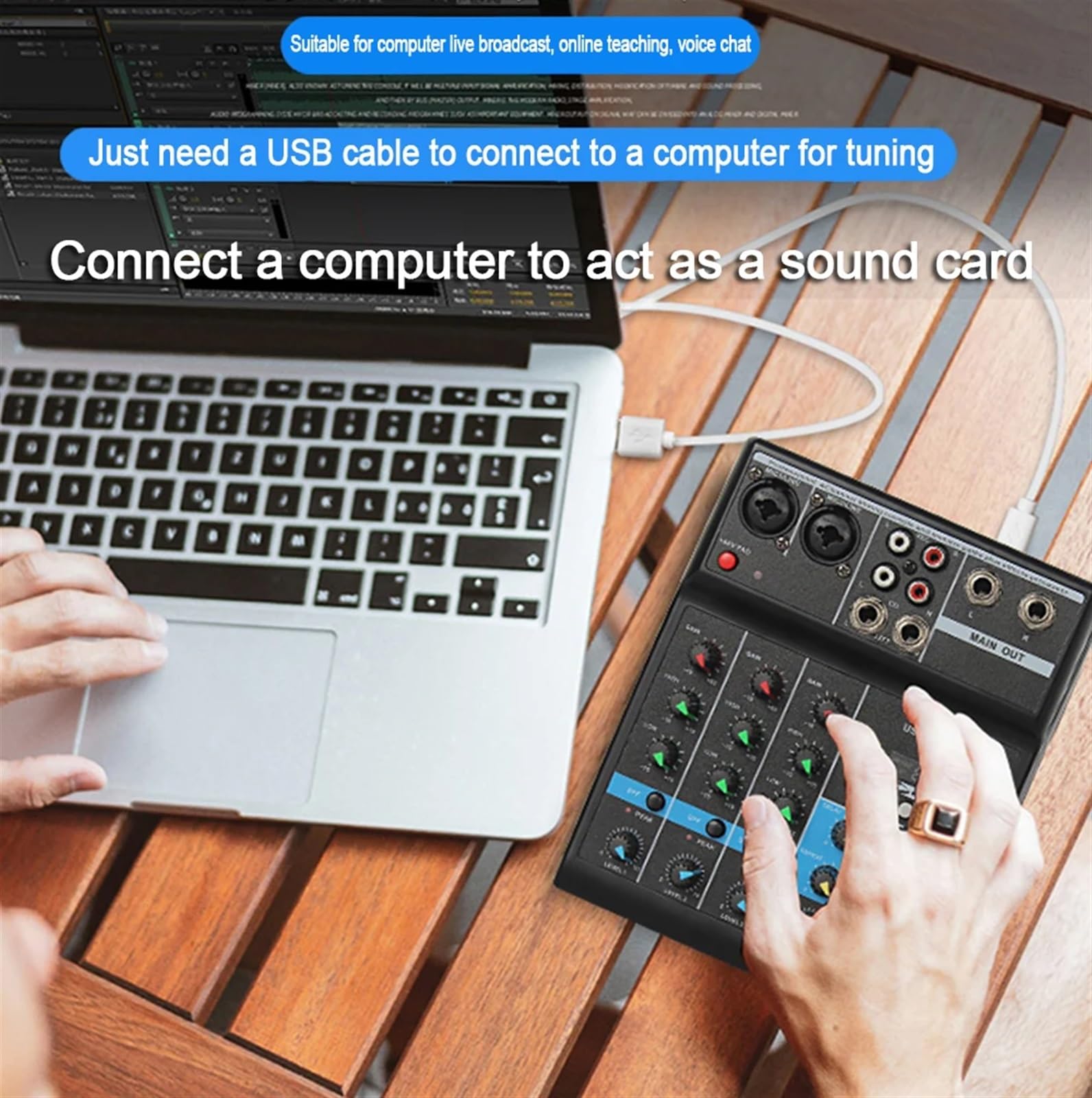 Mezclador de audio, Mezclador HD de 4 vías Au-dio sonido profesional con procesador efectos tarjeta equipo consola mezcla mezclador portátil Usb canales Para karaoke