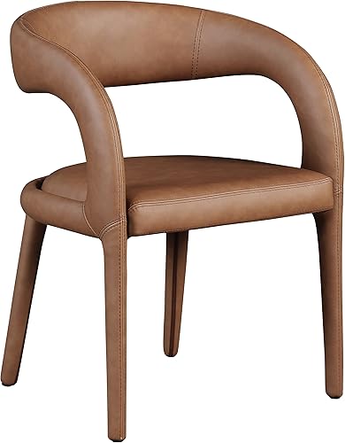 Meridian Furniture 987Brown-C Sylvester Collection Modern Silla de comedor tapizada de cuero vegano contemporáneo con respaldo redondeado, 23.5