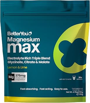 BetterYou Magnesium Max 3 in 1 Drink Powder - Magnesium Glycinate, Citrate, and Malate Blend - Vegan - Lemon and Lime - 4.76 oz