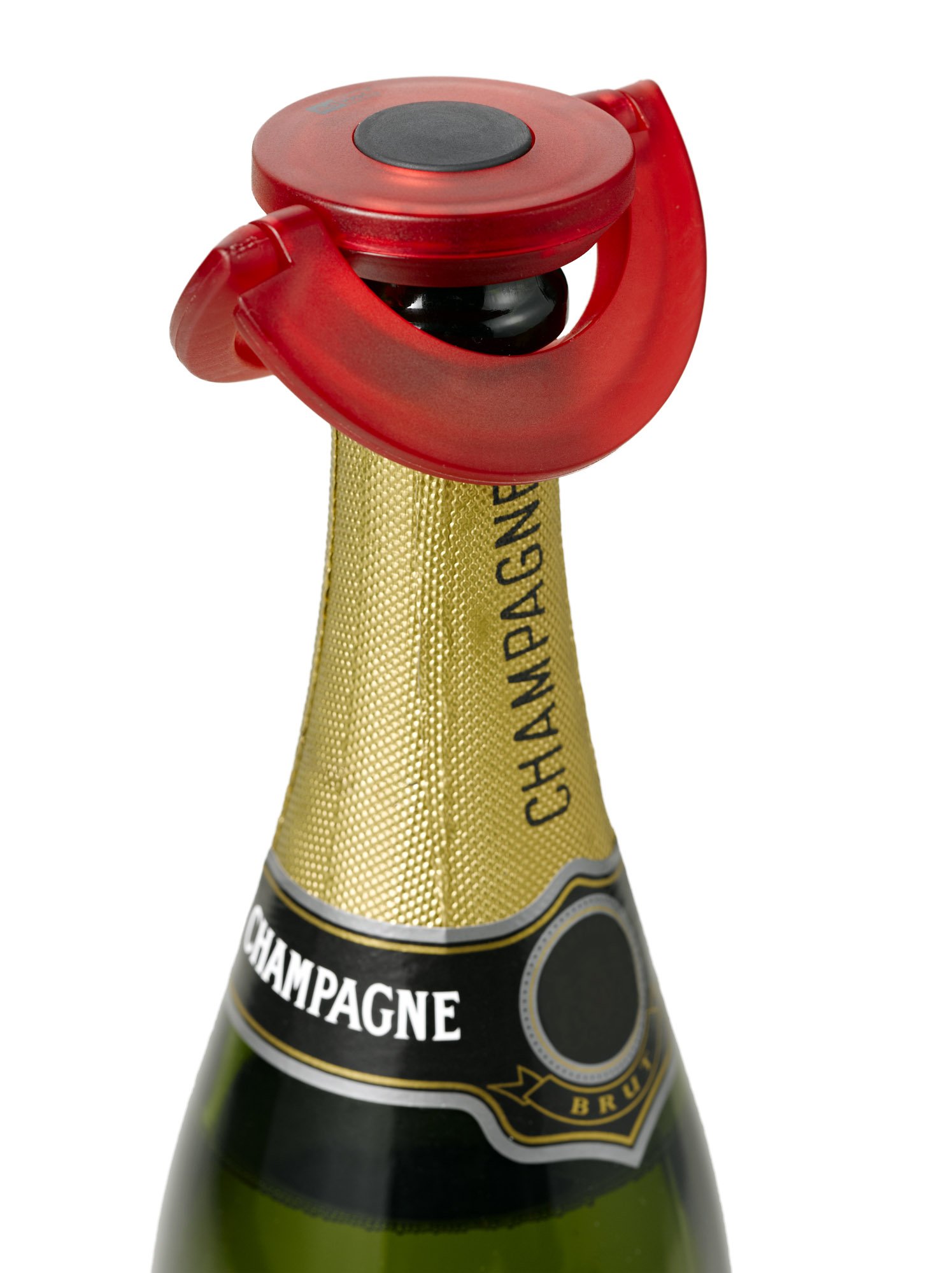 AdHoc Gusto Red Champagne Bottle Stopper, Fizzy Wine Bottle Stopper, Ultra Flat, Leak Proof, Keeps Fizz, Plastic/Silicone, Ultra Flat, Leak Proof 17mm x 82mm