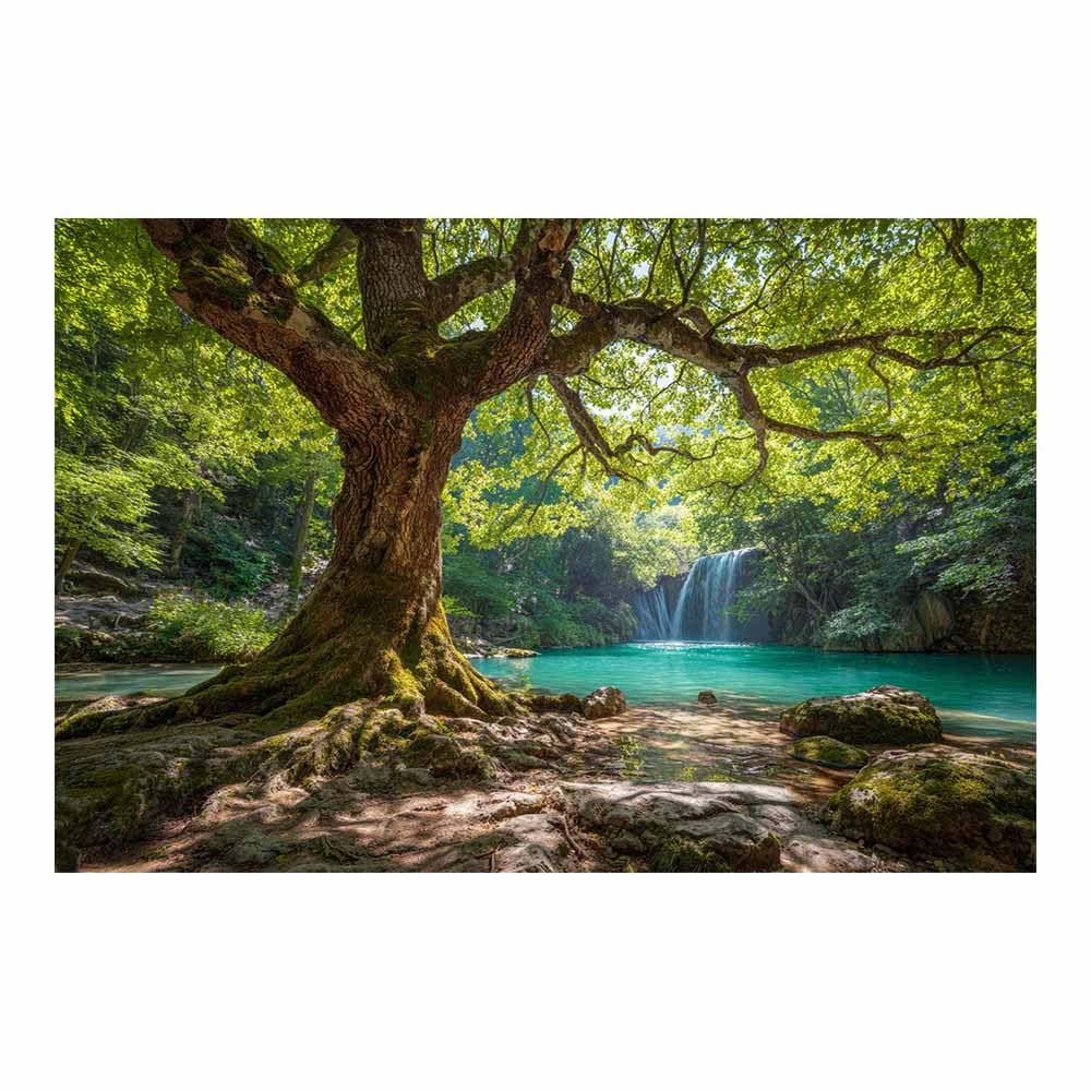XENIOU Nature Wall Art Ancient Tree Waterfall artwork, wall decoration Living Room Bedroom Hallway Stairs Decoration(Multicolor)-40x60cm Unframed