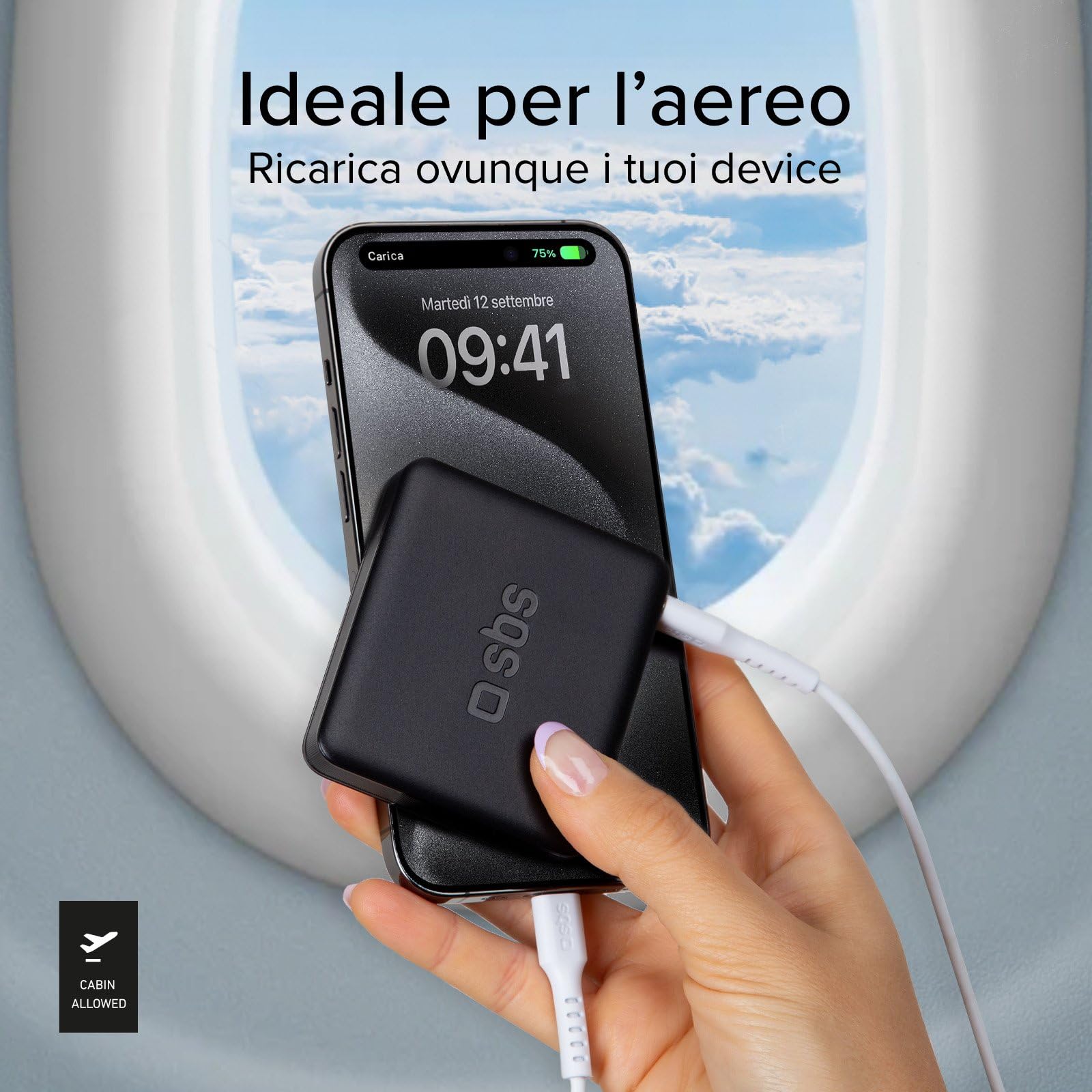 SBS NanoTube PowerBank HD 5000mAh 10W Power Bank Ricarica Rapida USB-C Caricabatterie Portatile Nero
