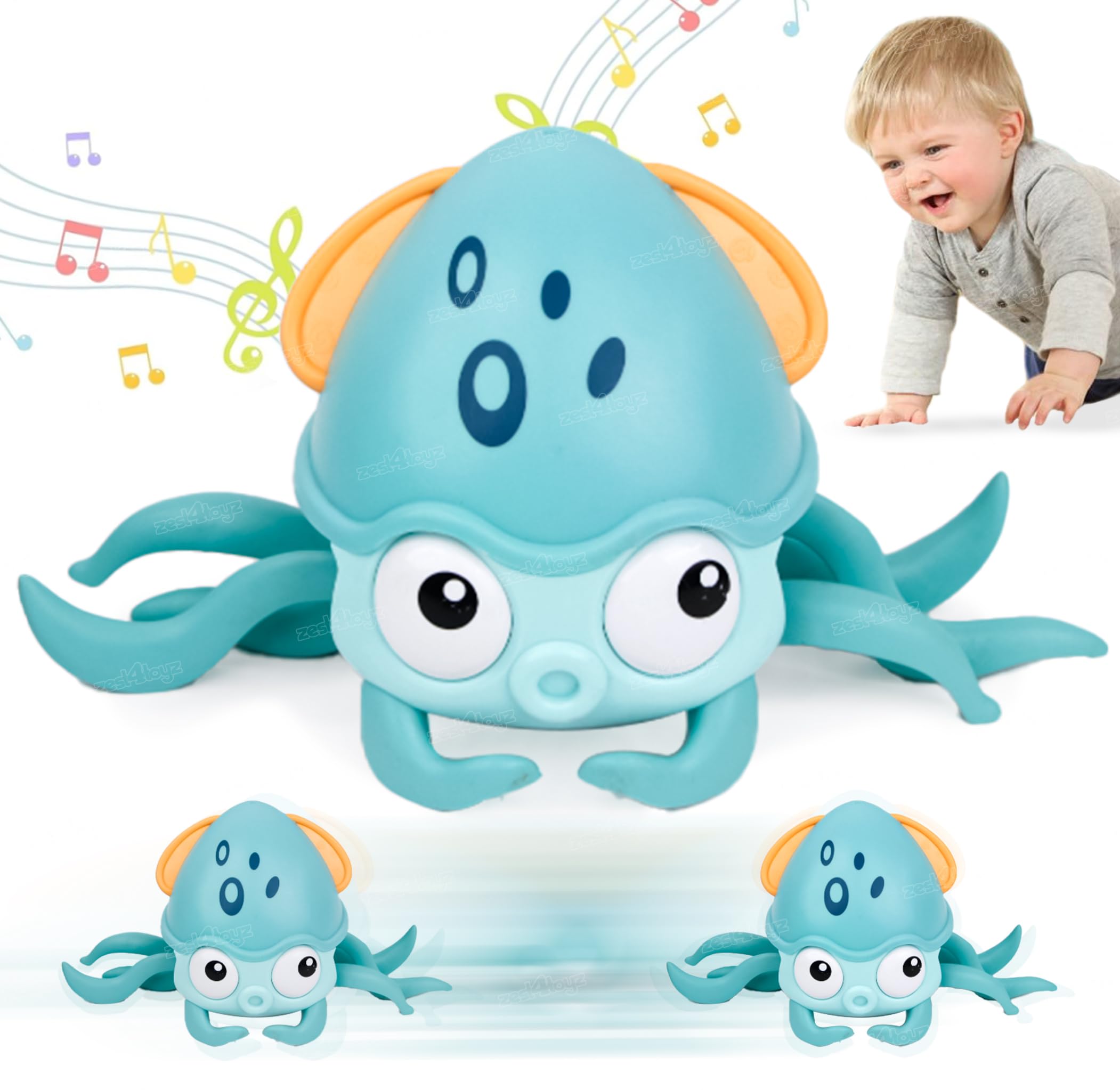 Zest 4 Toyz Musical Toy for Kids Dancing Octopus Toy with Music and LED Lights, Automatically Avoids Obstacles Tummy Time for Babies Boys Girls (Pack of 1) Multicolor