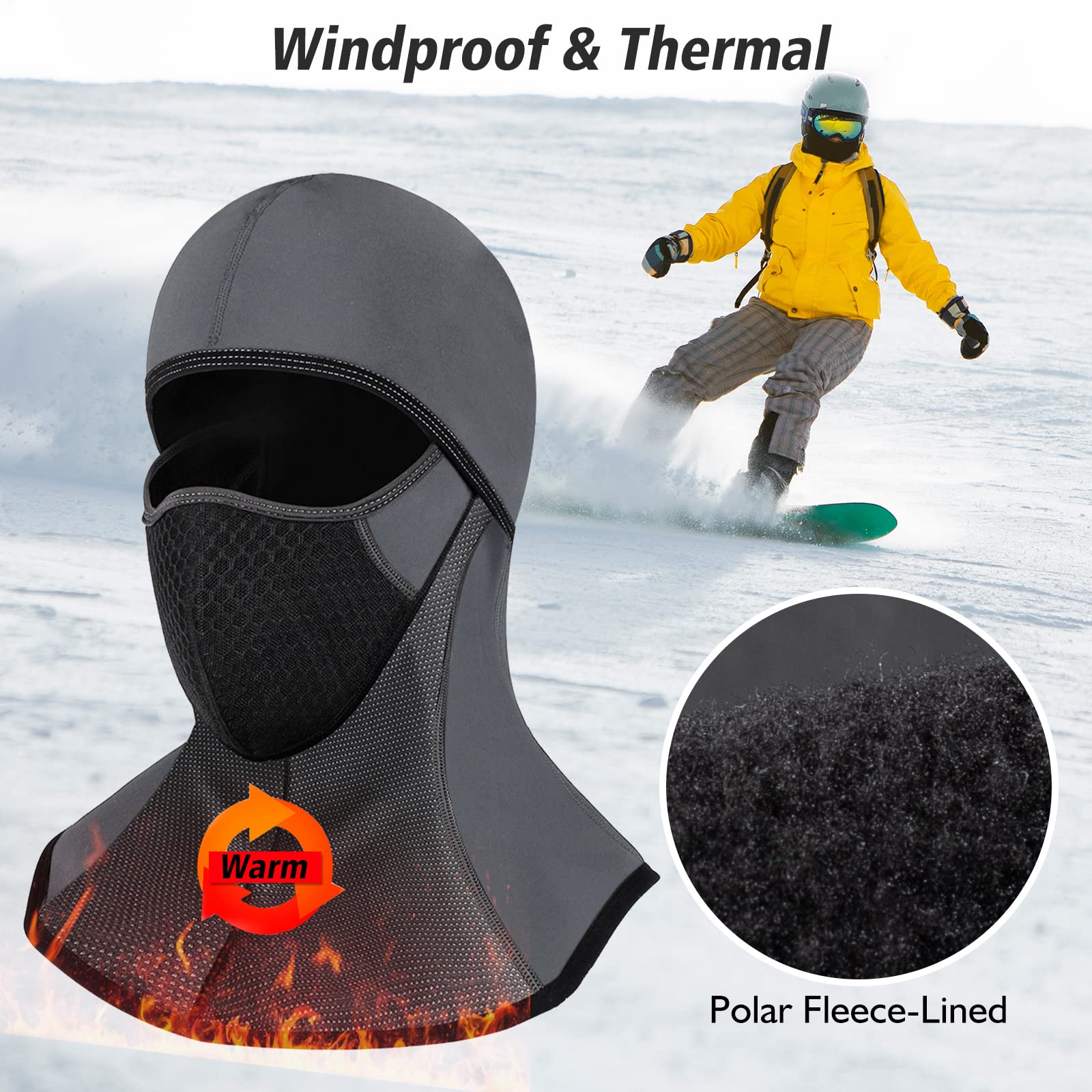 ROTTO Balaclava Face Mask for Motorcycle Motorbike Cycling Winter Full Face Masks Thermal Polar Fleece for Men Women — view 2