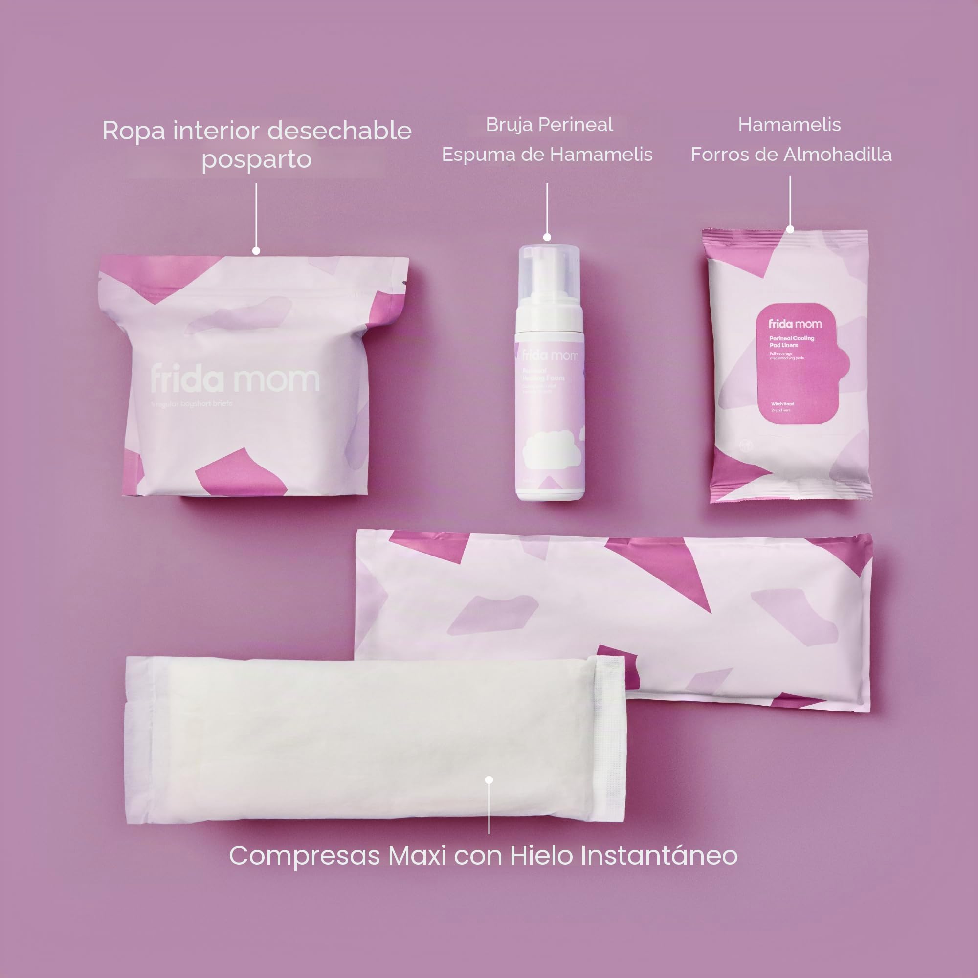 Frida Mom Kit esencial de recuperación posparto: forros de almohadilla de enfriamiento, almohadillas para hielo maxi, bragas desechables, espuma curativa perineal
