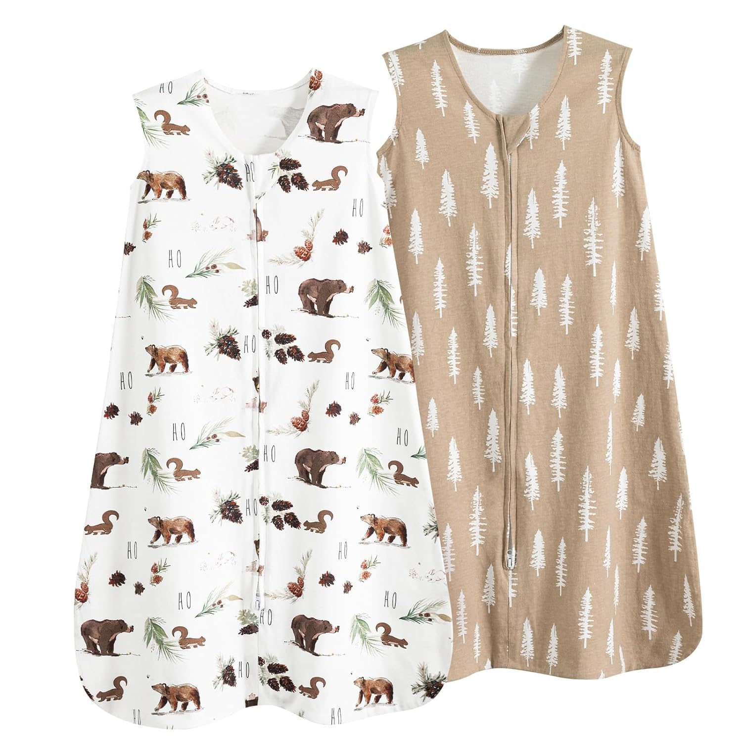 david’s kids 100% Organic Cotton Baby Sleep Sack 6-12 Months, Soft Baby Wearable Blankets with 2-Way Zipper, 2 Pack Comfy Sleeping Bags for Infant Newborn Boys Girls, Medium Size, Woodland