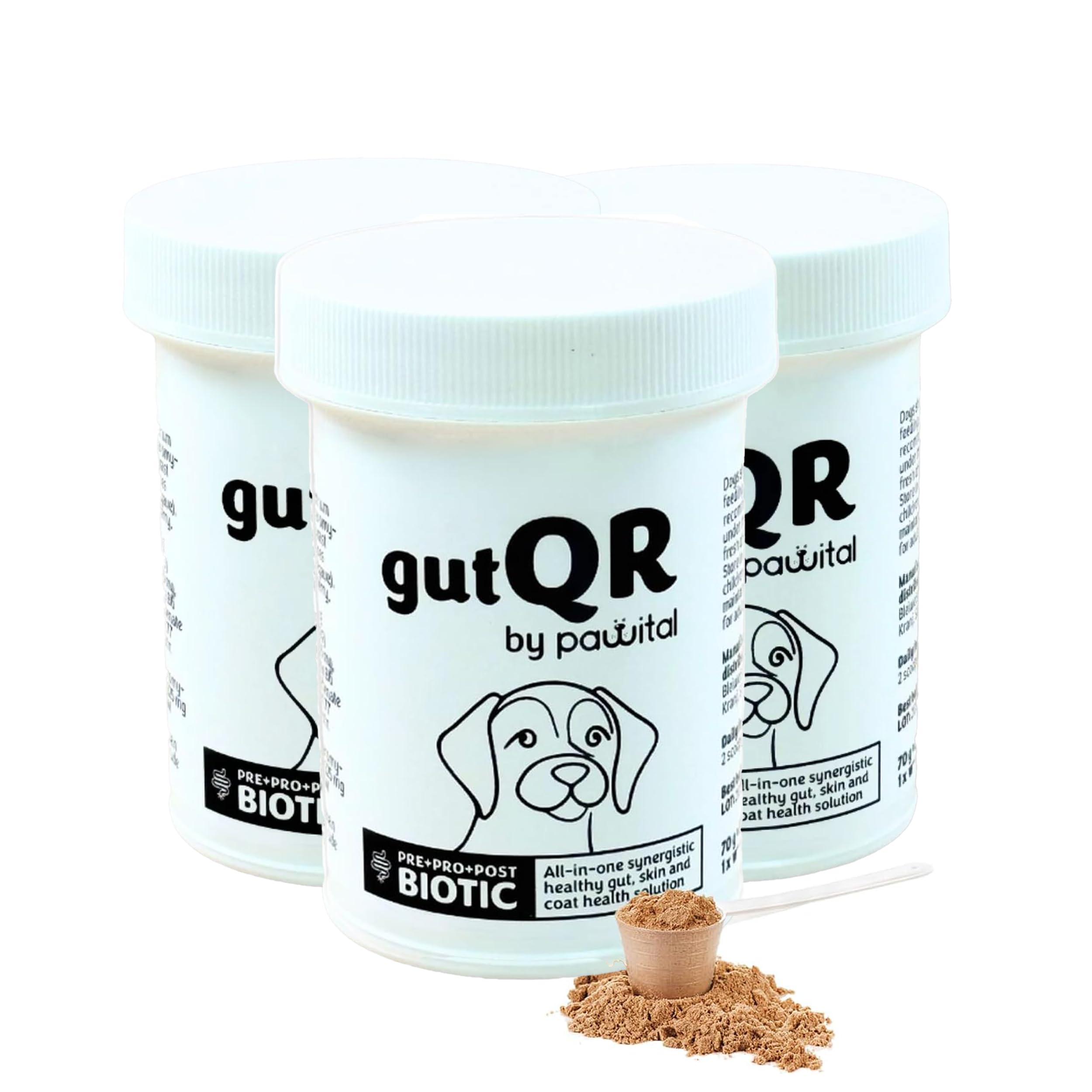 gutQR | Advanced Gut Health Supplement für Hunde | Klinisch erprobte Präbiotika, Probiotika, Postbiotika | Unterstützt Verdauung, Immunität & Hautgesundheit | Darmpulver (180 Messlöffel)