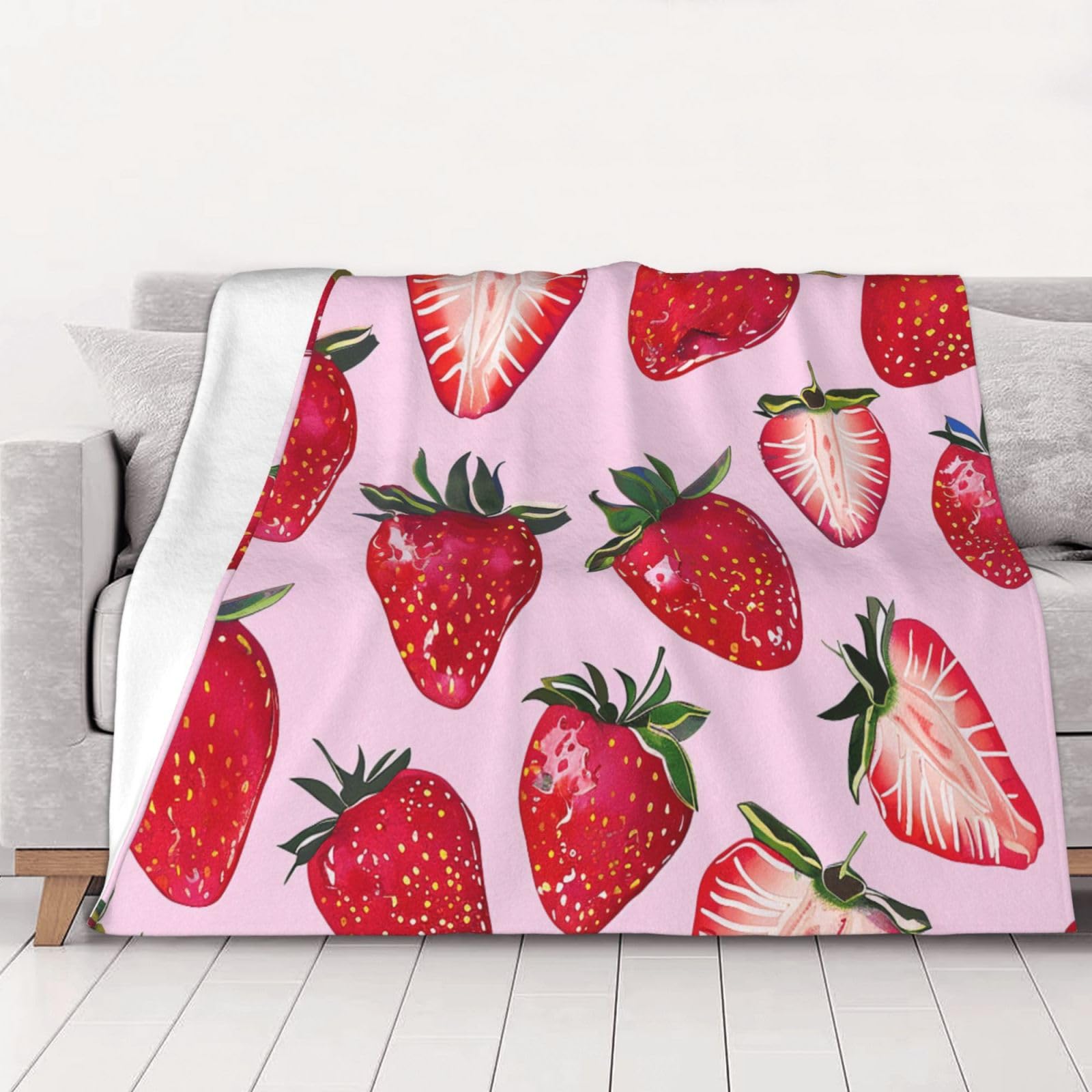 Couverture en flanelle à fraises 125x100cm idée cadeau douce pour femmes et hommes