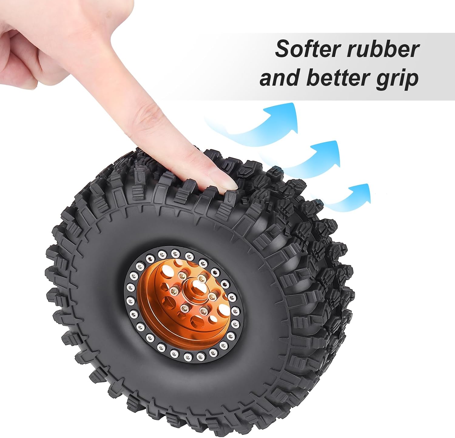 HobbyPark 120mm / 4.72inch 1.9 Crawler Tires and 1.9 Beadlock Wheels Set Foam Inserts for Axial SCX10 II III Traxxas TRX-4 Redcat Gen8 Gen7 Upgrades Replacement Parts (4-Pack) (Orange&Black)