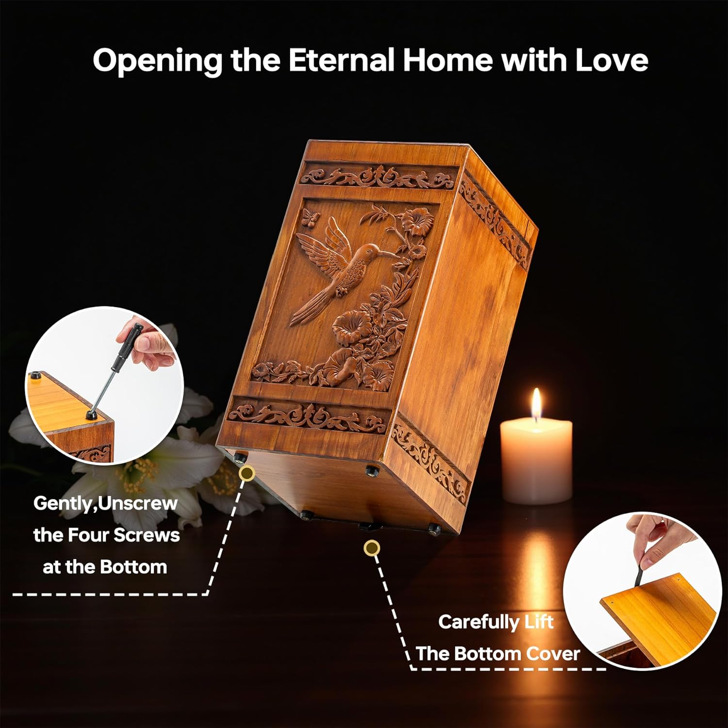 Wooden Urns for Human Ashes Adult - Hummingbird Urn,250 lbs,Decorative Urns Box and Cremation Box for Men Women,Cremation Urns for Funeral