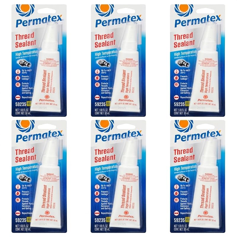 Permatex 59235-6PK Selante de Roscas para Alta Temperatura em PTFE, 50 mL, Kit com 6