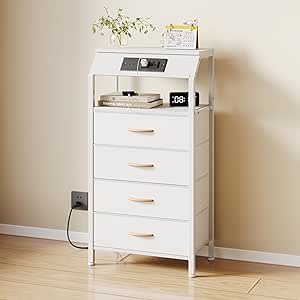 Somdot 4 Drawers Dresser With Charging Station And LED Light