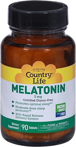 Country Life Melatonina 3mg - 90 Tabletas  Promueve un sueño óptimo  Sistema de entrega de liberación rápida  Promotor de dosis más baja