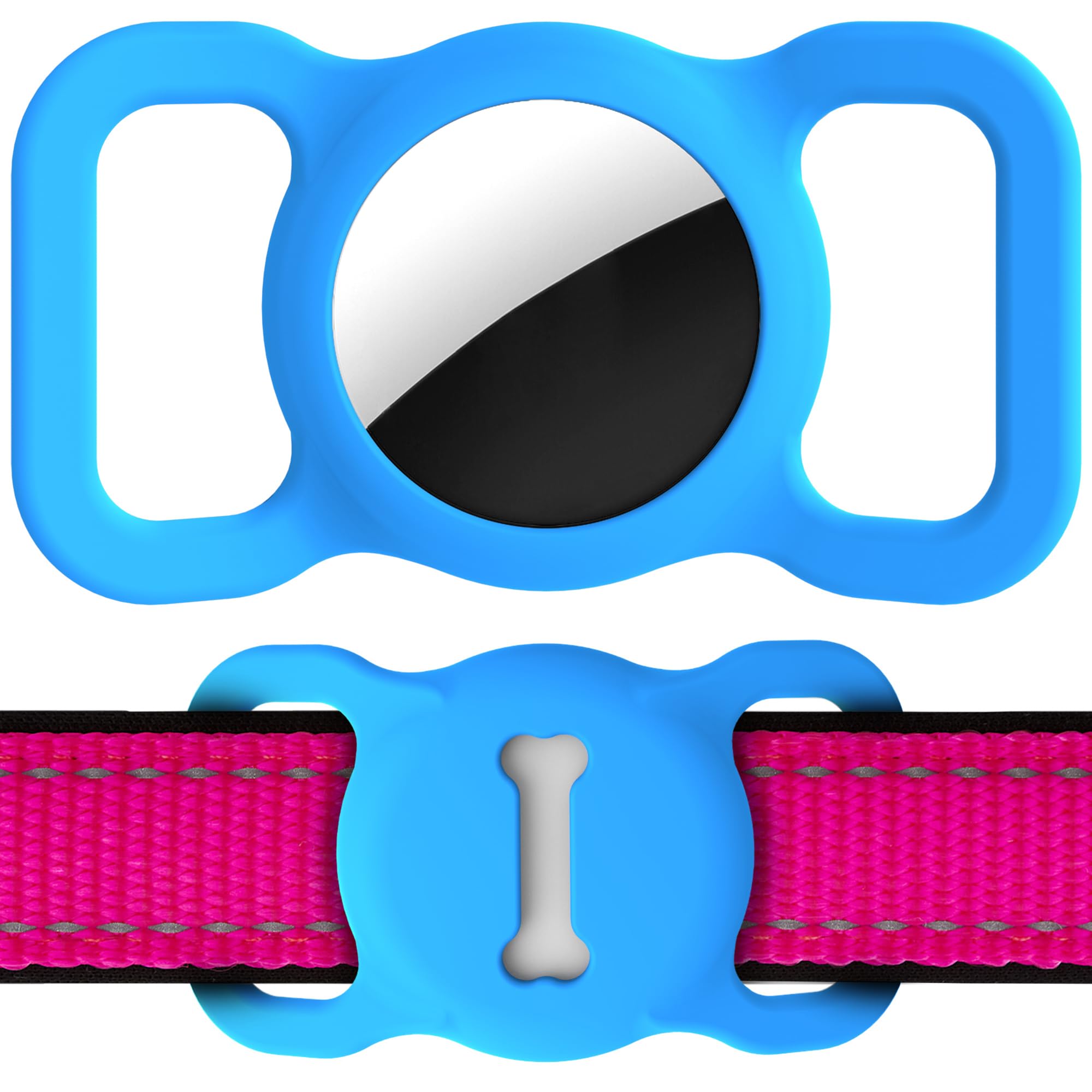 for Airtag Dog Collar Holder, Air Tag Protective Cat Airtag Dog Collar,Silicone AirTags GPS Tracking Accessories,Air Tags with Bone Pattern (1 Pack(Blue))