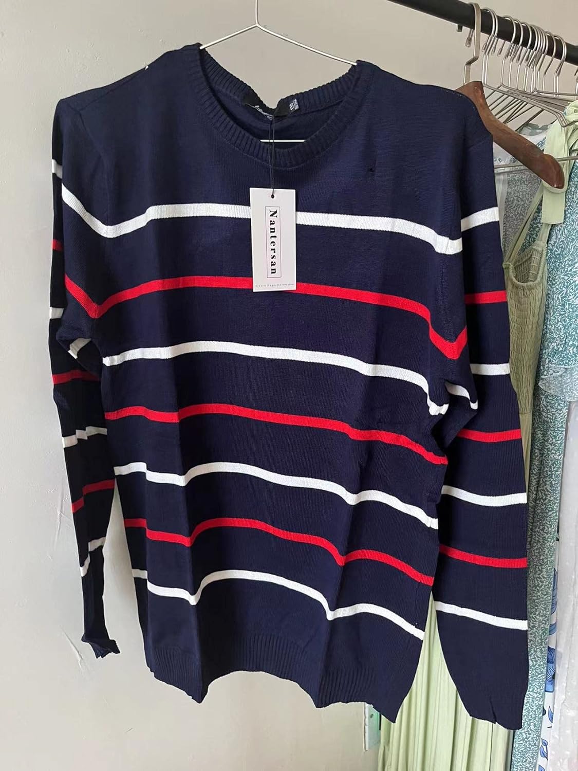 Men's Casual Long-Sleeved Striped Pullovers Sweater Grey