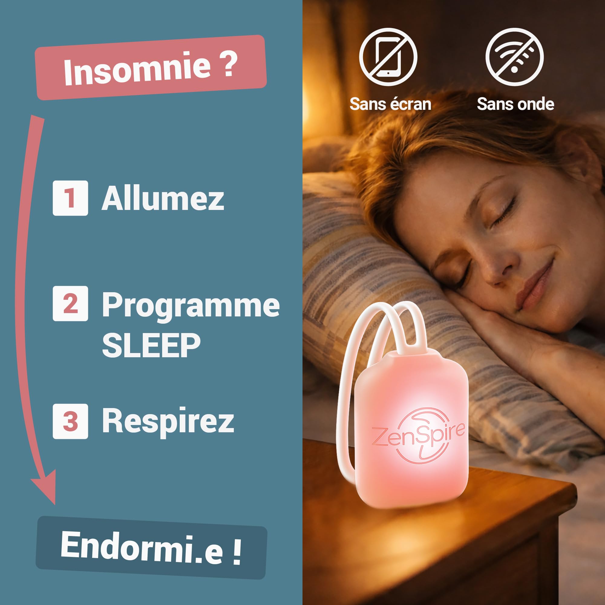 ZenSpire Pocket Appareil Anti Stress portable Relaxation Meditation pour Dormir Adulte Aide Endormissement Sommeil Bien Etre 2 Fonctions Lumiere Zen Vibration Pack de 2