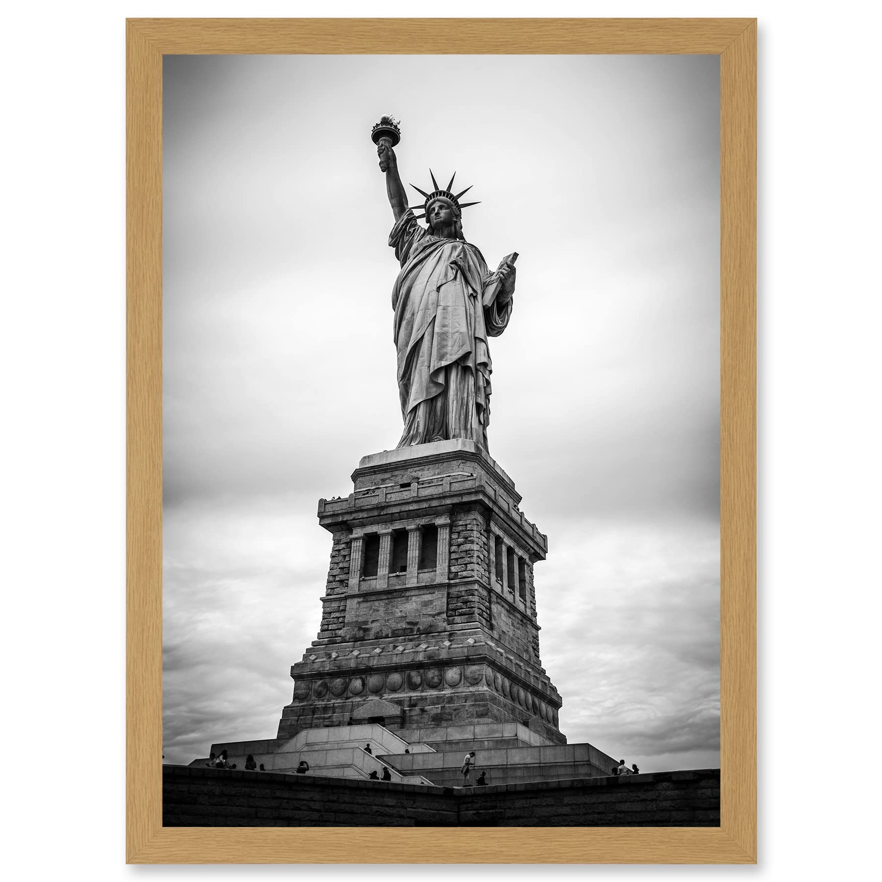 Artery8 Statue Liberty New York City USA Black White Artwork Framed Wall Art Print A4