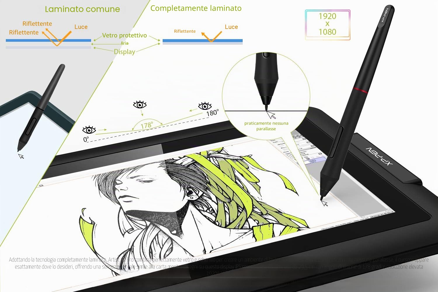 XP-PEN Artist 12 Pro - Tablet grafico con schermo HD IPS 11.6", pennino a 8192 livelli con inclinazione e 8 tasti di scelta rapida, compatibile con Mac, Windows